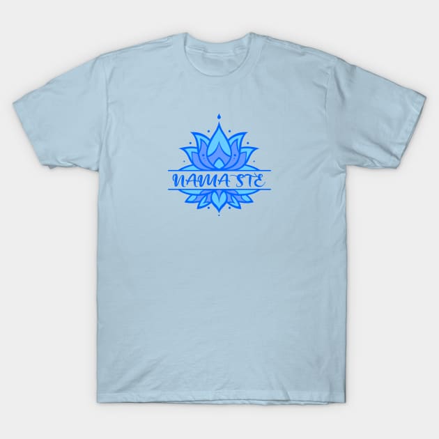 Namaste Yoga symbol - Blue Lotus T-Shirt by storyanswer